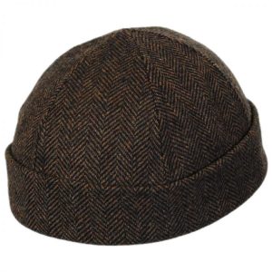 Six Panel Herringbone Wool Skull Cap Beanie Hat