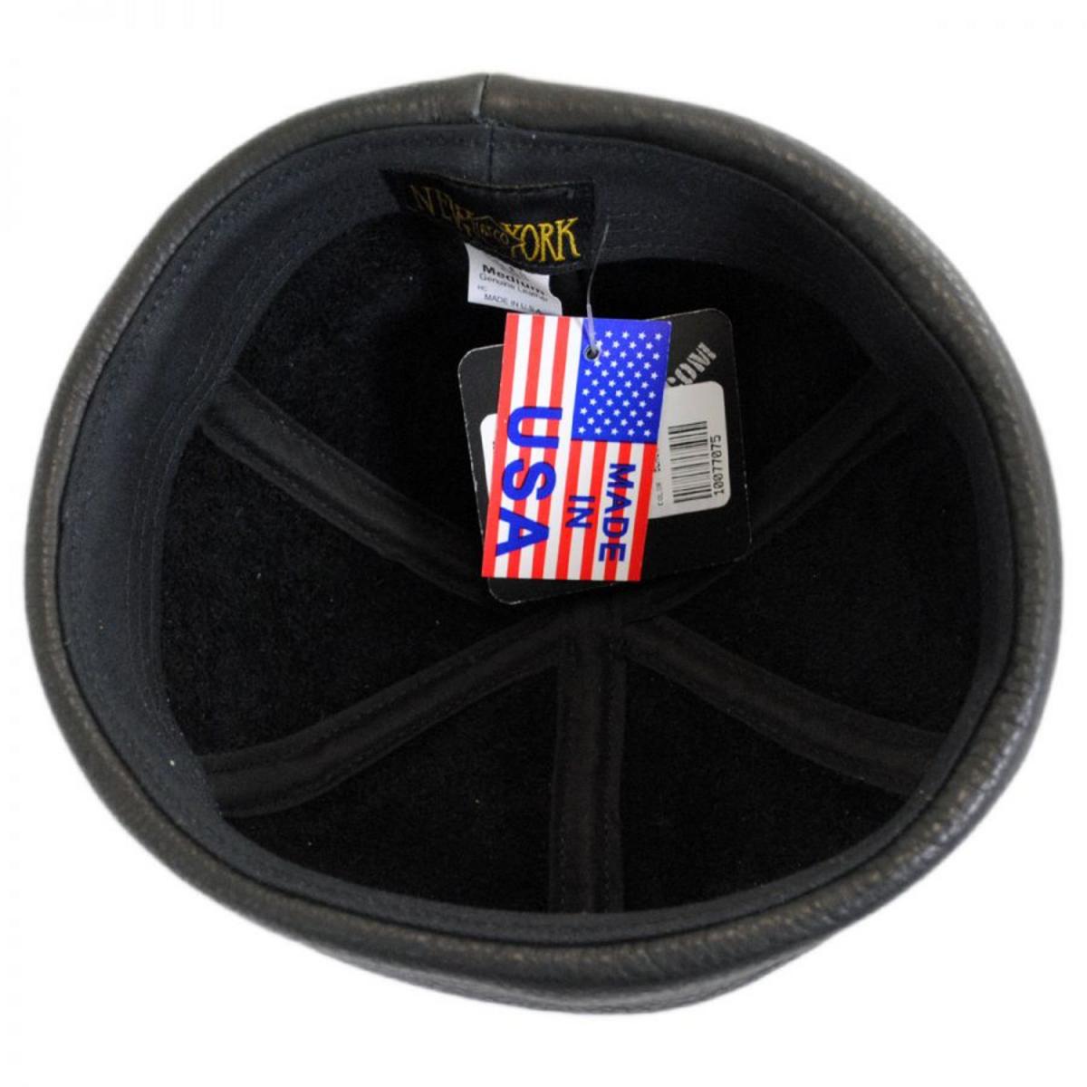 Six Panel Leather Skull Cap Beanie Hat - Image 3