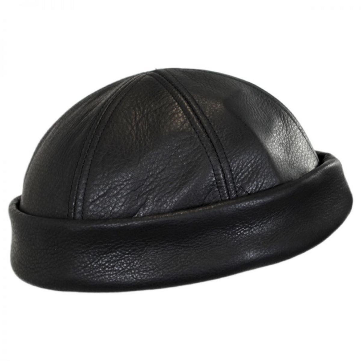 Six Panel Leather Skull Cap Beanie Hat - Image 2